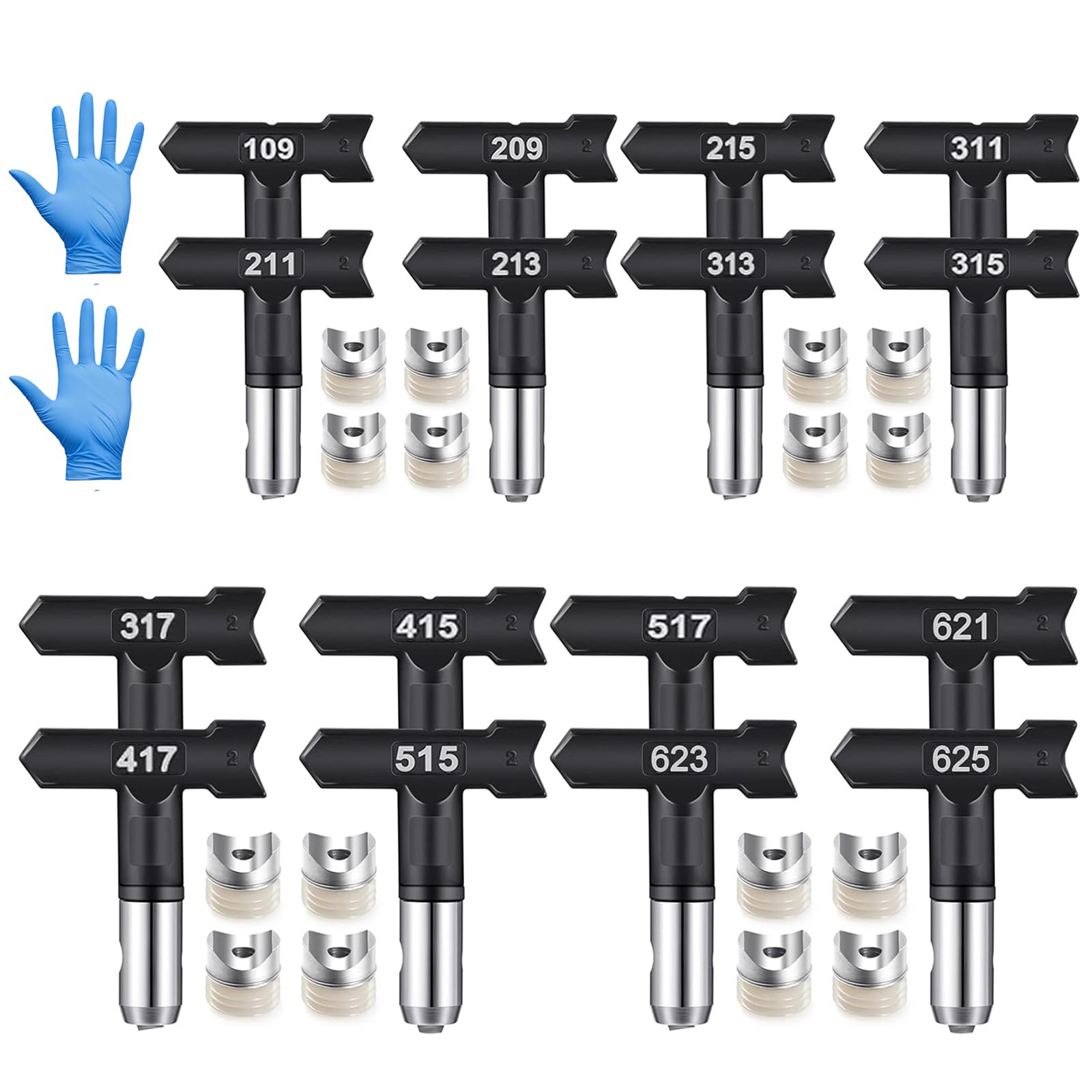 Photo 1 of 16-Pack Airless Paint Sprayer Tips Set with 1-Pair Gloves, Reversible Nozzle Tips & Seals for Painting Homes, Fences, Furniture - Fits Most Airless Paint Sprayers (Spray Range 2-14 Inches)