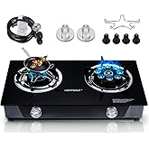 Horynar Propane Stove 2 Burner Novel 9 Copper Burners Gas Stove Auto Ignition Tempered Glass Propane Burner 26000 BTU / 2 Bur