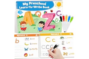 AUCHQ Preschool Learning Activities Educational Workbook, Learn to Write Alphabet Practice Book, Tracing Letter Number Colors Shapes Autism Learning Materials, Great for Kindergarten Preschool Classroom.