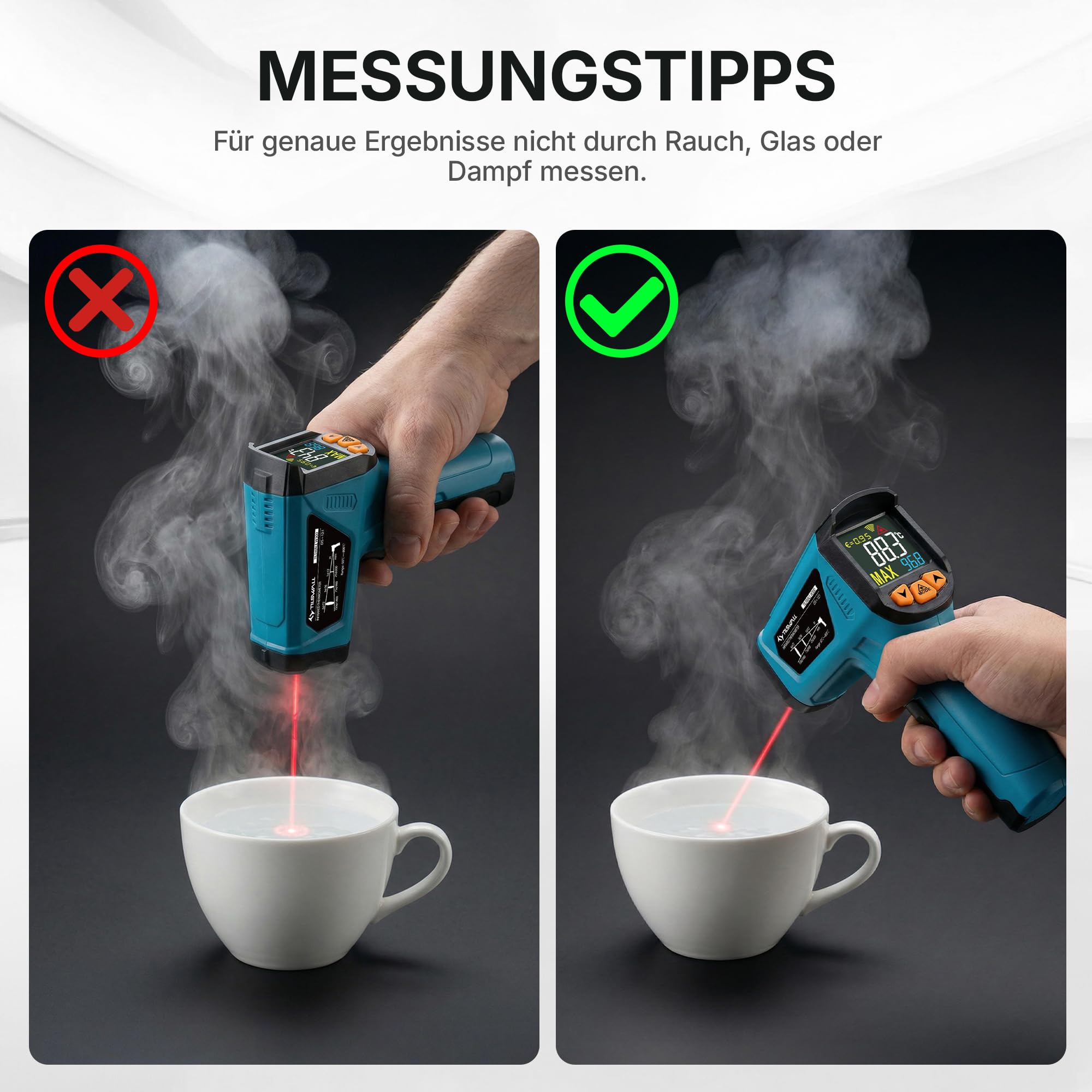Infrarot Thermometer(nicht für Menschen) -50°C bis 800°C Tilswall IR Digital Laser Temperaturmessgerät mit Kochen LCD Display für Kochen/Barbecue/Pizza Oven/Gefrierschrank/Industrie 9