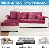 LINGKY Soft Flannel Sofa Covers 1/2/3 Seater Non-Slip Wine Red 70x70cm view 2