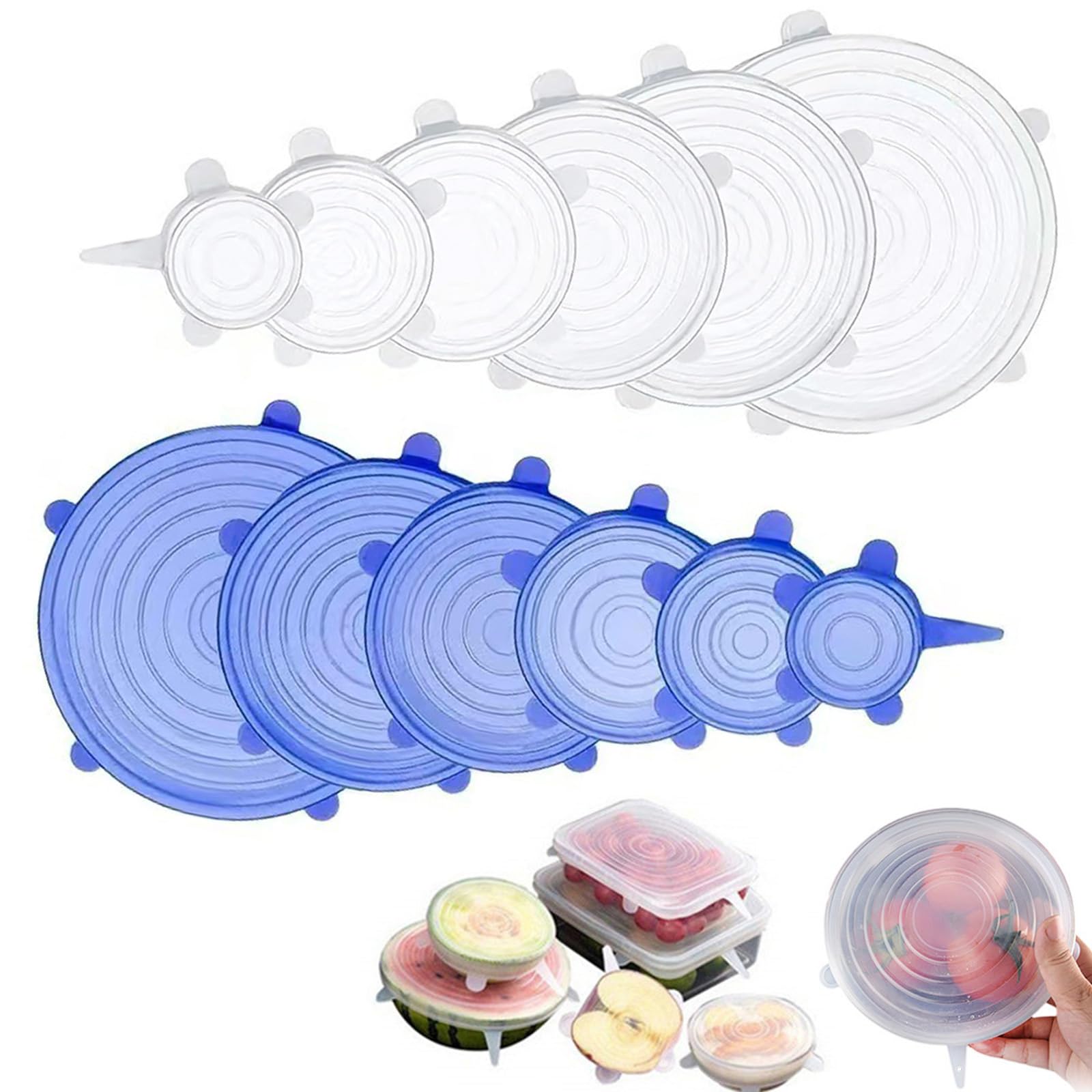 Photo 1 of 12 PCS Reusable Stretch Silicone Lids for Food Storage, Heat-Resistant Silicone Bowl Covers for Cup, Cans, Jars, Universal Food Grade Silicone Lid for Round Container (6 Different Sizes)