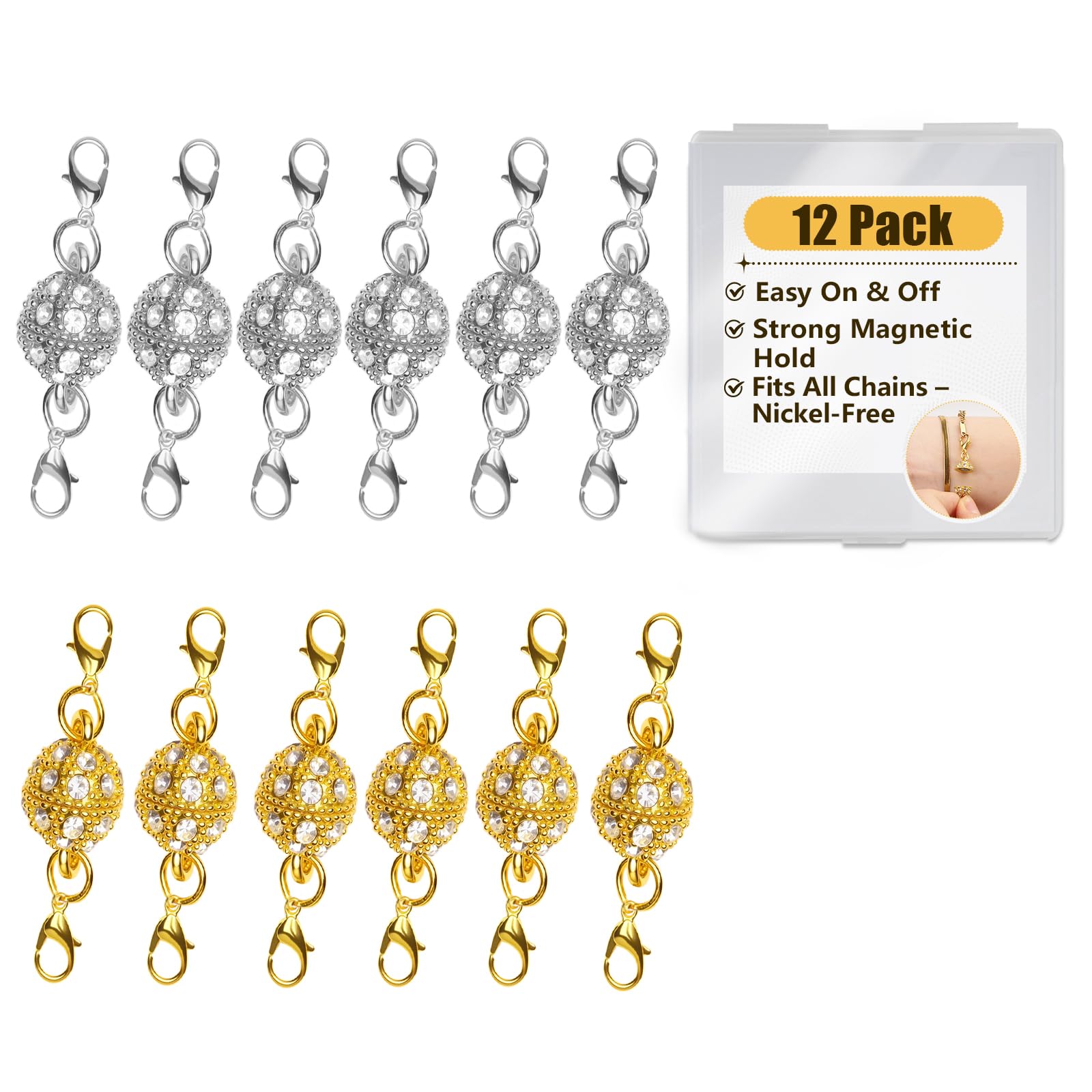 12Pcs Magnetic Necklace Clasps Labstor for Jewellery Making, Magnet Extender Clasps for Bracelet Necklaces Anklet Chain Fasteners Clasps for DIY Anniversary Gold & Silver