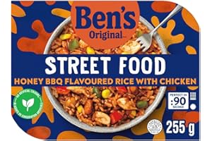 BEN'S ORIGINAL? Street Food Honey BBQ Flavoured Rice with Chicken, Prepared Entre, Microwave in 90 Seconds, 255 g