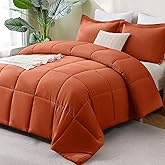 CozyLux Full Size Comforter Sets - Burnt Orange Comforter, 3 Pieces Terracotta Box Stitched Bed Set for All Seasons, Soft Bedding Sets with 1 Down Alternative Comforter and 2 Pillow Shams