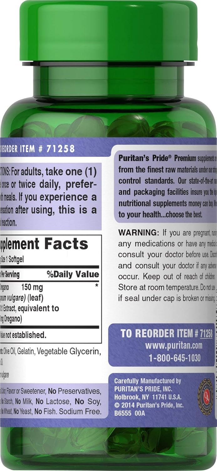 Oil of Oregano Extract by Puritan's Pride®, Contains Antioxidant Properties*, 1500mg Equivalent, 180 Rapid Release Softgels: Health & Personal Care
