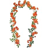 GhuaH 2 Pcs Artificial Flowers Garland for Outdoors Orange Faux Gardenia Garland 12Ft Silk Rose Hanging Vines Floral for Wedding Arch Party Wall Garden Ceremony Backdrop Fence Spring Decor