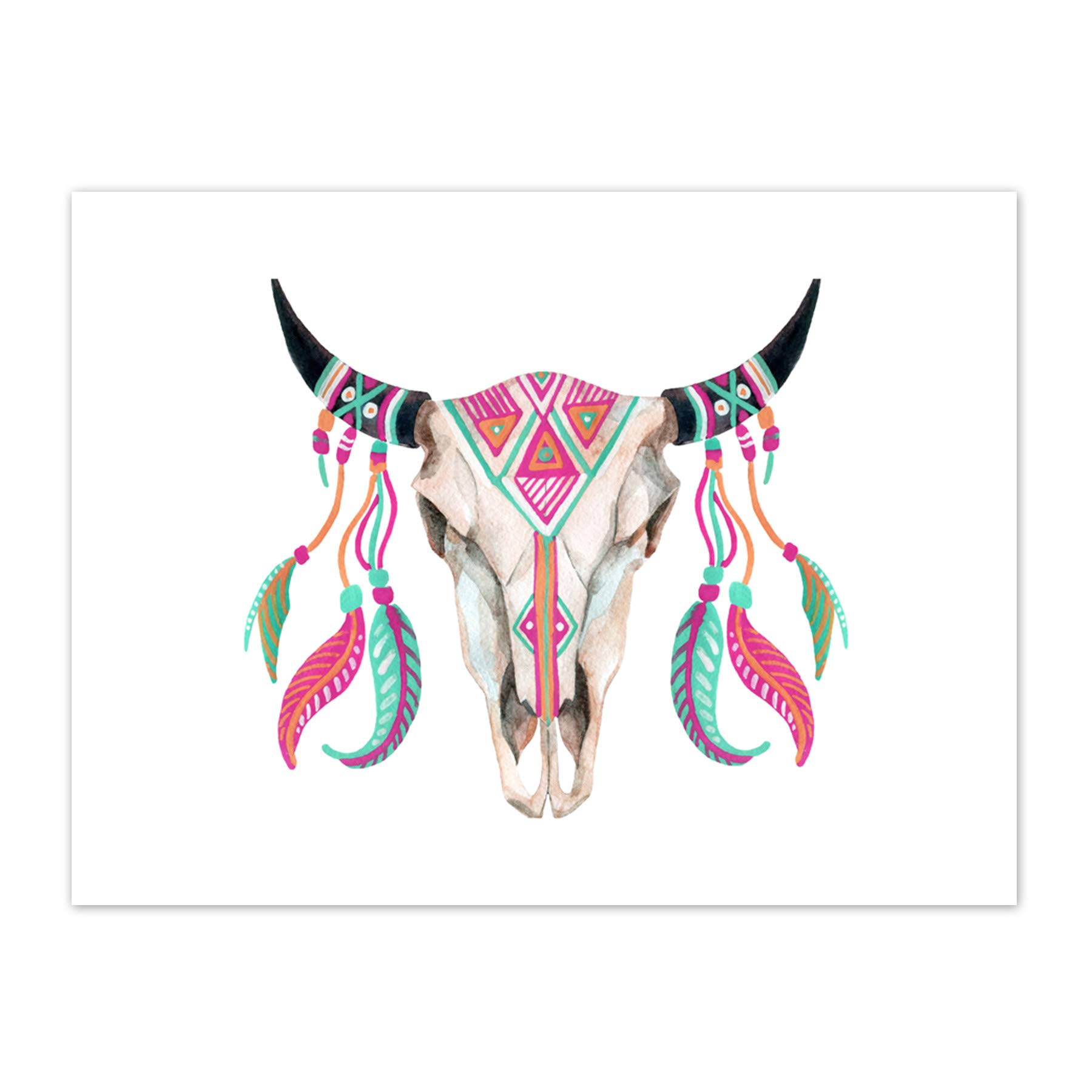 Wee Blue Coo Watercolour Cow Skull Art Print Canvas Premium Wall Decor Poster