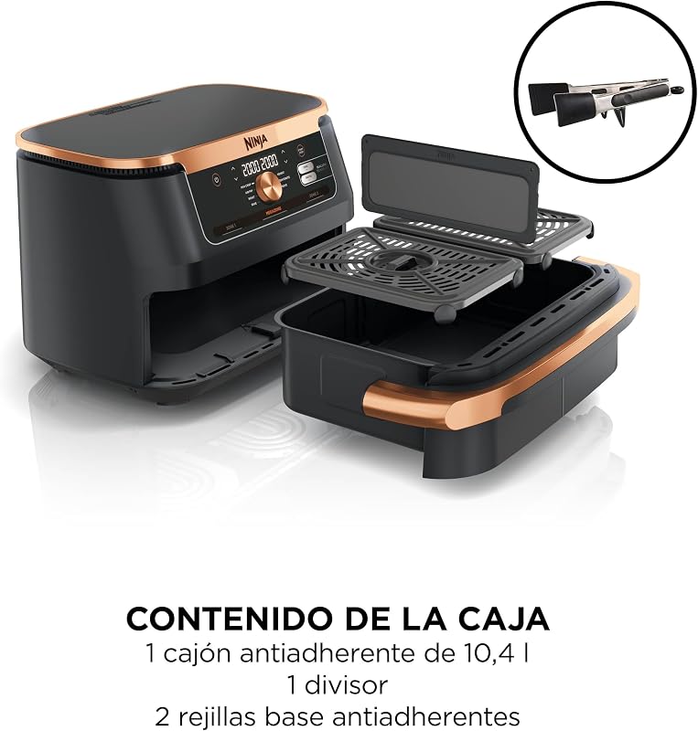 Foodi FlexDrawer, Freidora de Aire Dual Zone, 10,4L, Negro/Cobre