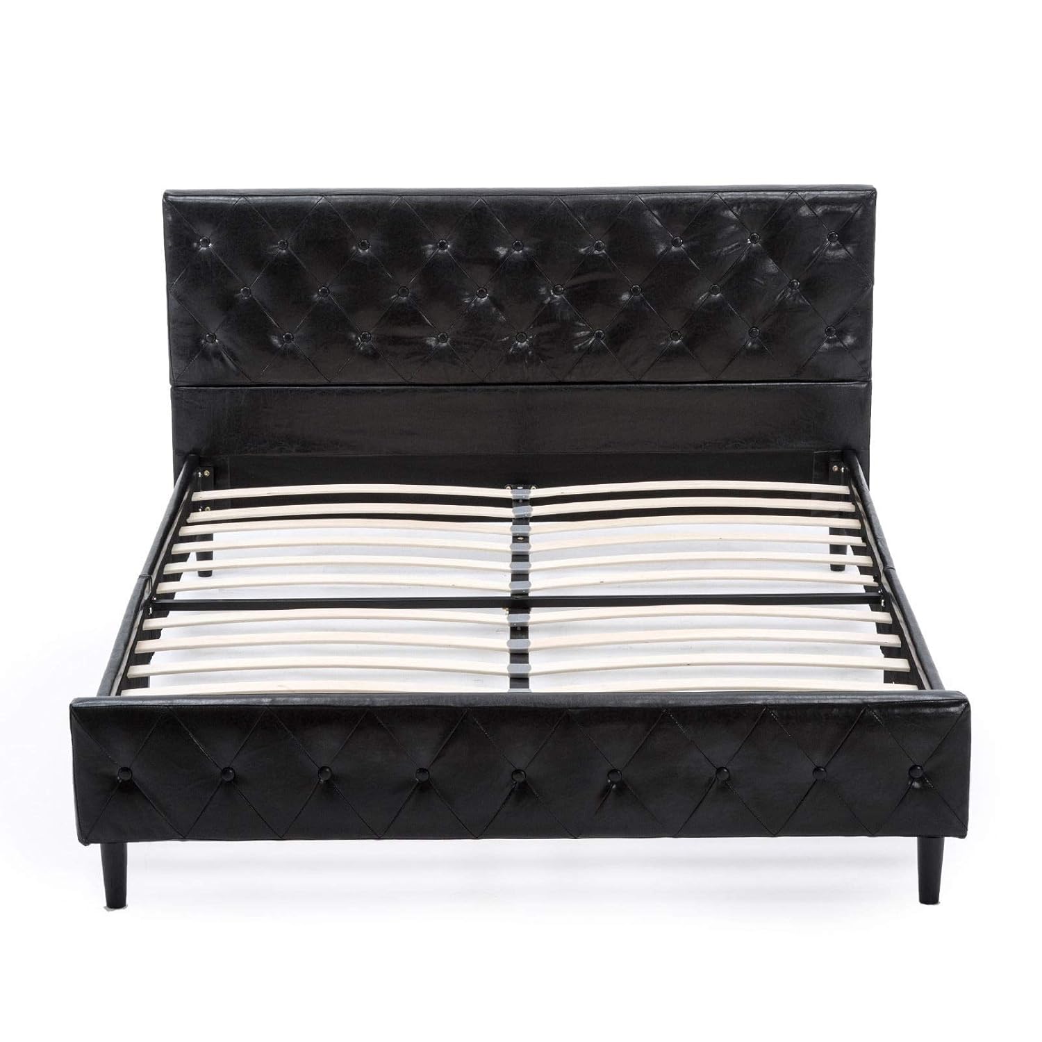 Best Full Size Black Pu Leather Button Tufted Upholstered Platform Metal Bed Frame