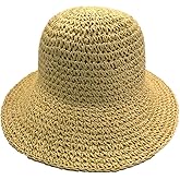 TUREVIEW Woven Straw Hat for Women Foldable Summer Beach Hat Wide Brim Floppy Bucket Hat