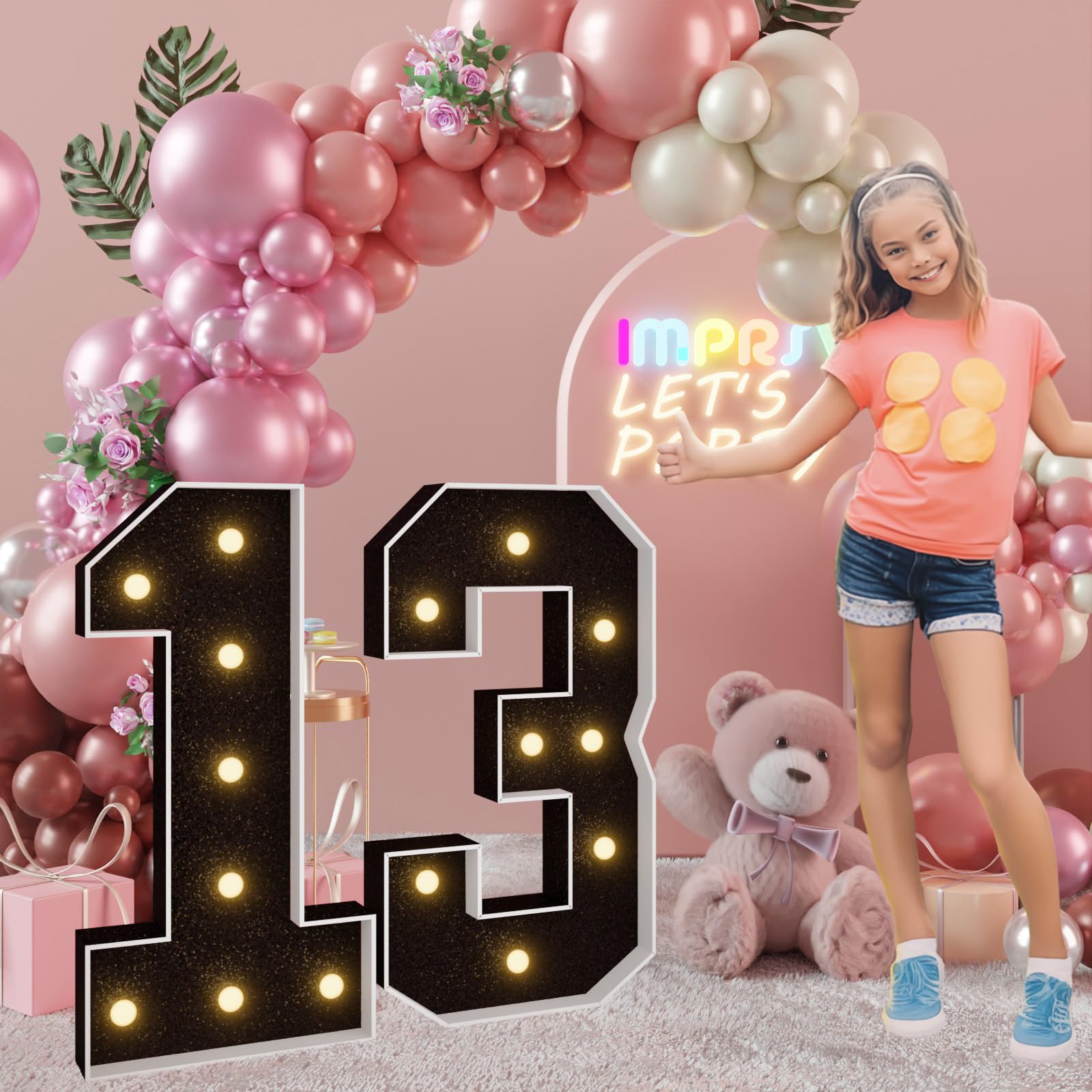Photo 1 of imprsv 3FT Black 13th-Birthday Decorations Numbers: 13th Birthday Party Anniversary Decorations Large Light Up Numbers 13 for Girls Boys