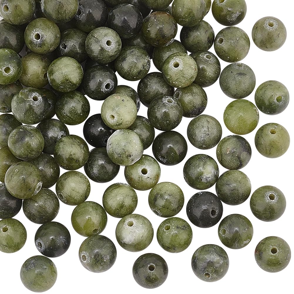 OLYCRAFT 96pcs 8mm Natural Green Jade Beads Natural Gemstone Beads Energy Stone Beads Chinese Green Jade Bead Round Loose Spacer Beads with 1.1mm Hole for DIY Bracelet Necklace Earrings Jewelry Making