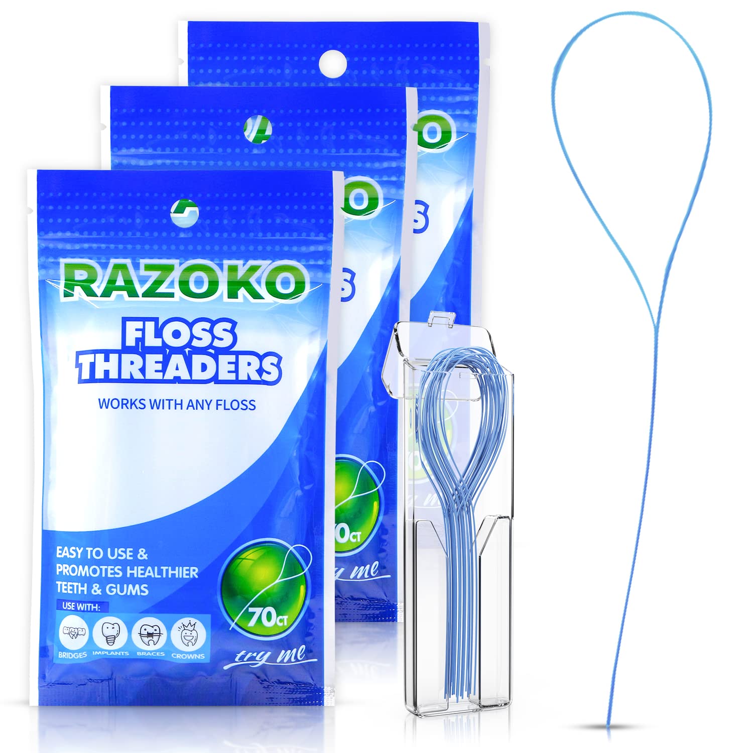 RAZOKO Floss Threaders | Dental Floss Threaders for Braces, Bridges, and Implants |210PCS (Pack of 3)