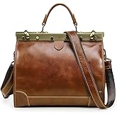 CONTACTS Full Grain Leather Doctor Bag Purse for Women Top Handle Handbag Vintage Satchel Shoulder Bag Tote Bag with Metal Clasp Frame