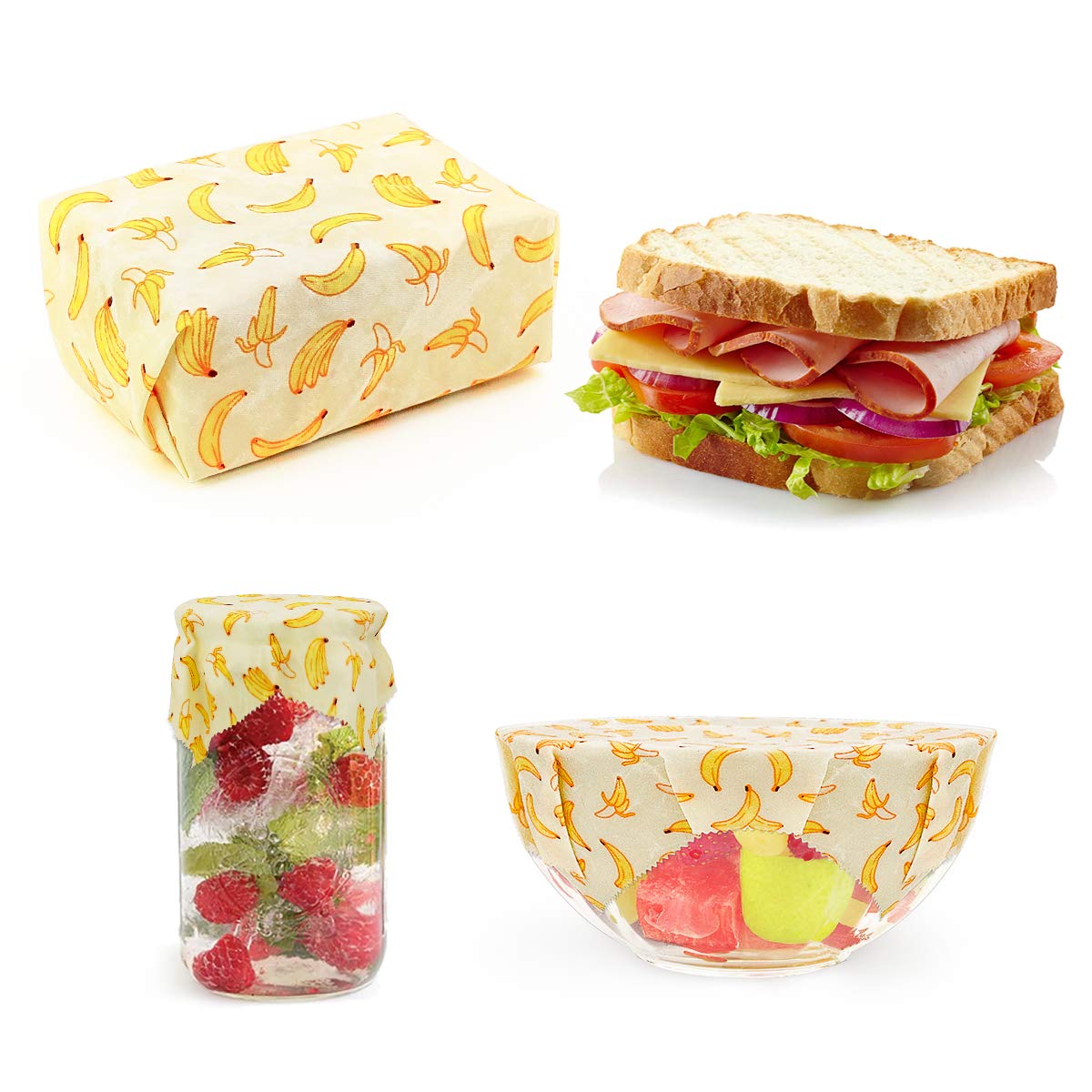Hsicily Reusable Food Wraps, Eco Friendly Beeswax Wraps Sustainable Plastic Free Food Storage 3 Pcs, for Sandwiches Extra Mesh Produce Bags, Breathable Wraps Handmade, Non-Toxic & Biodegradable