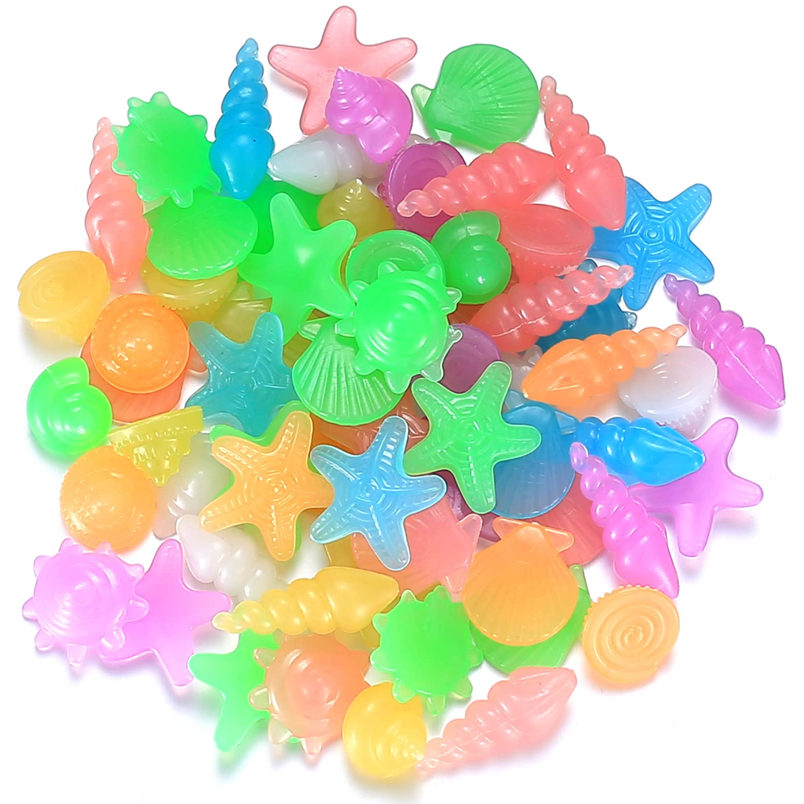 wokery 150 Pcs Glowing Pebbles, Glow in the Dark Stones Rocks Conch Shells Starfish, Colorful Luminous Cobblestones, Decorative Gravel Pebbles Stones Rocks for Aquarium Fish Tank Garden Decoration