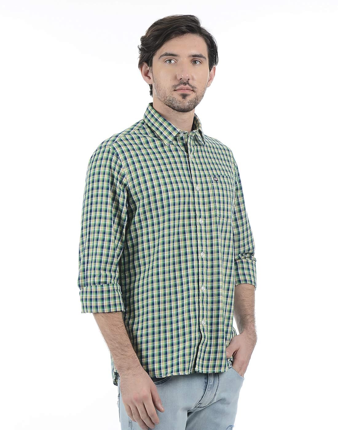 arrow sports men's checkered slim fit casual shirt