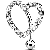 OUFER Belly Button Rings, Heart Reverse Navel Rings, Paved CZ Crystal Belly Piercing Jewelry, 14G Surgical Steel Curved Barbells for Women