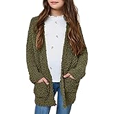 Imily Bela Girls Cardigan Open Front Popcorn Knit Long Sleeve Sweaters Coat with Pockets