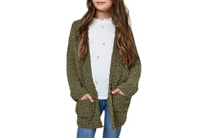 Imily Bela Girls Cardigan Open Front Popcorn Knit Long Sleeve Sweaters Coat with Pockets