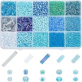 PH PandaHall 14 Colors 5944pcs Blue Series Seed Beads Kit 2~4mm 4052pcs Round Glass Beads 3~12x1.8~2mm 1892pcs Bugle Beads Tube Spacer Beads Loose Beads for Bracelet Necklace Jewelry Making