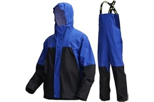 Men's PRO Waterproof Workwear 3-Piece Rain Jacket & Bib Pants Set - Heavy Duty PU 2-Tone Multi-Functional Design