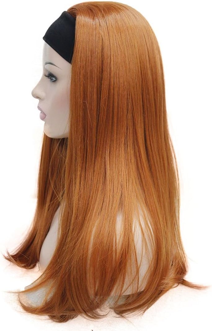Lydell Long 3/4 women's wigs hairpiece Straight with Adjust Black Headband Blonde Highlighted wig Synthetic Hair (130A Fox Red) - Image 4