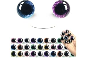SEVENSUN 120 PCS 20mm Safety Eyes, 10 Colors Sparkling 3D Glitter Eyes with Washers, Doll Eyes Stuffed Crochet Eyes, Craft Do