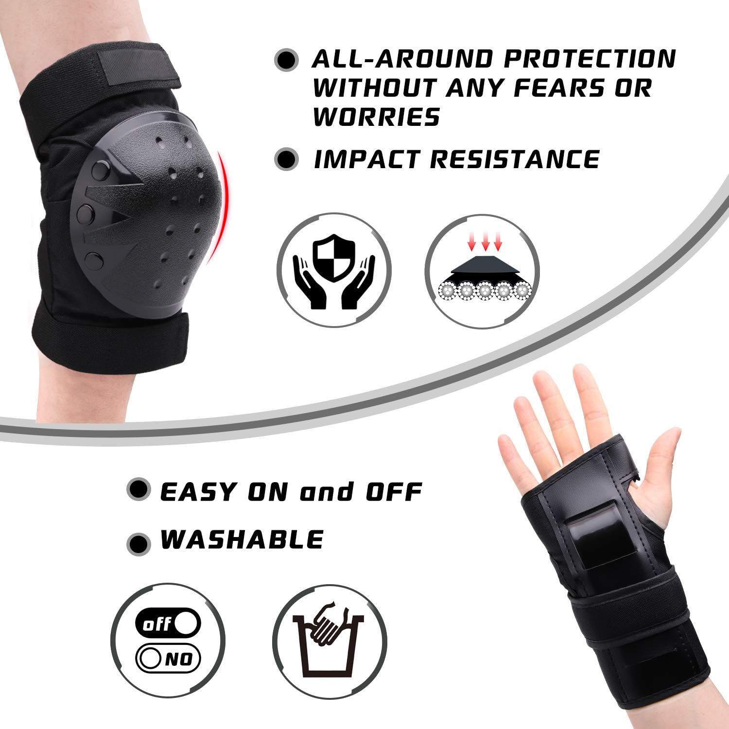   Protective Gear Set for Youth/Adult Knee Pads Elbow Pads Wrist Guards for Skateboarding Roller Skating Inline Skate Cycling Bike BMX Bicycle Scootering 6pcs  : Sports & Outdoors