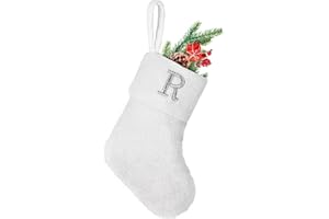 YOIRRAT 7 inches Initial Monogram Christmas Stocking White Personalized Christmas Stockings with Embroidered Letters Super Soft Initial Christmas Stocking for Xmas Holiday Christmas Tree Fireplace Decor(R)