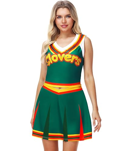 green cheerleader dress Voslett 2 Piece Women Costume Top Skirt Sets Cosplay Cheer Outfit Halloween Cheerleading Party Dark XS : Clothing, Shoes & Jewelry long-formal-gowns