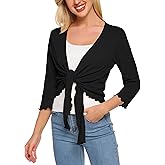 SATINIOR Womens Sheer Shrug Bolero Tie Knot Cardigan Lightweight with 3/4 Lace Sleeves