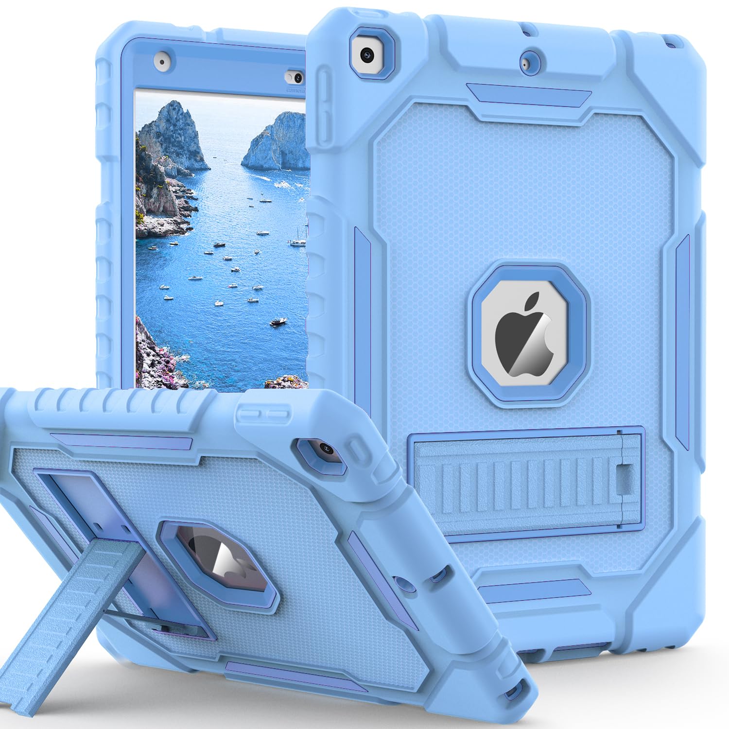 Photo 1 of ZoneFoker Case for iPad 9th/8th/7th Generation 2021/2020/2019(10.2 inch), Heavy Duty Military Grade Shockproof Rugged Protective 10.2" Cover with Built-in Stand for iPad 9 8 7 Gen (SkyBlue)