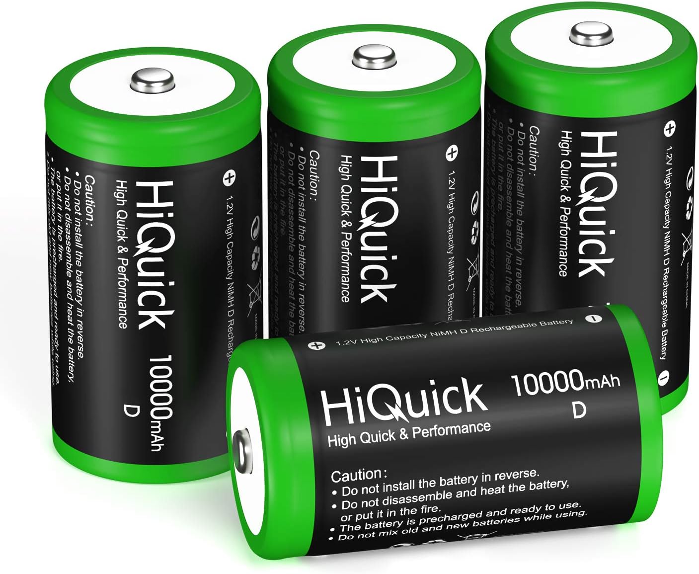 HiQuick 10000mAh D Rechargeable Batteries - 1.2V Huge Capacity Size D Battery, Ni-MH D Cell Batteries Pack of 4