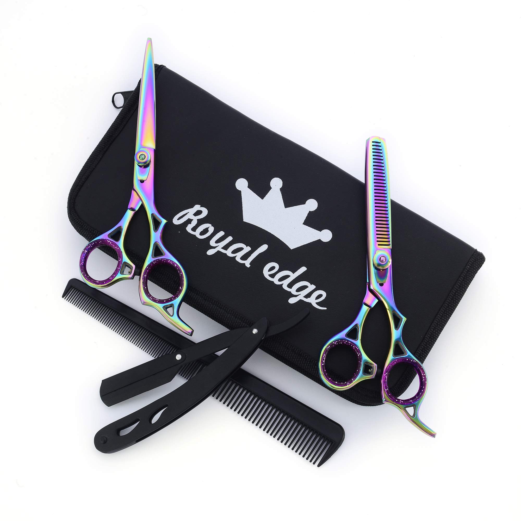 Apexwear Professional Hairdressing Scissors Kit Includes Barber Scissors, Texturing Shears, Straight Edge Razor and Hair Cutting Comb – Perfect Thinning Scissors Set (Multi)