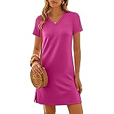ANRABESS Summer Dress for Women 2026 Beach Vacation Clothes Short Sleeve V Neck Casual T Shirt Sundresses Travel Holiday