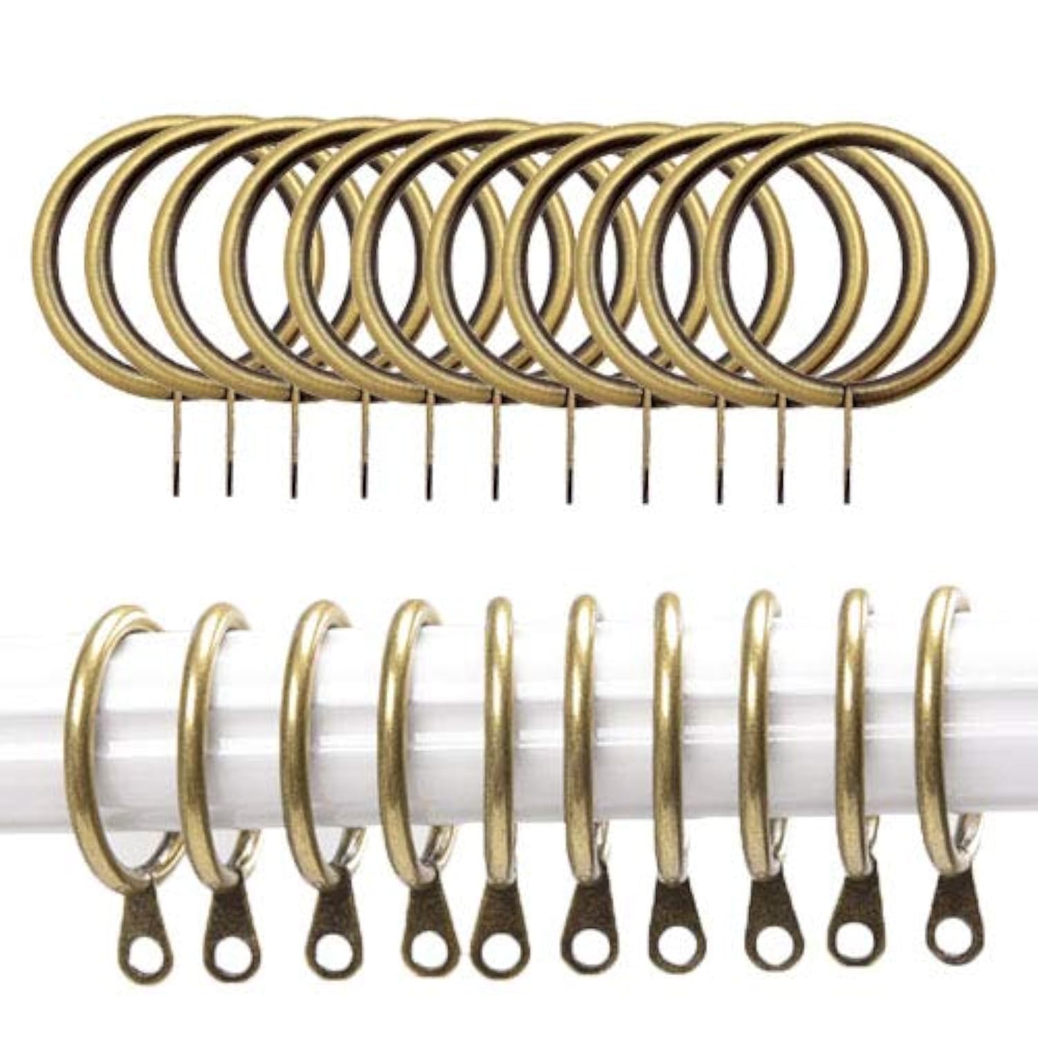 iPEAK 36 Pack Metal Brass Curtain Rings Hanging Hooks, 30mm Internal Diameter (Brass, 36 Rings)