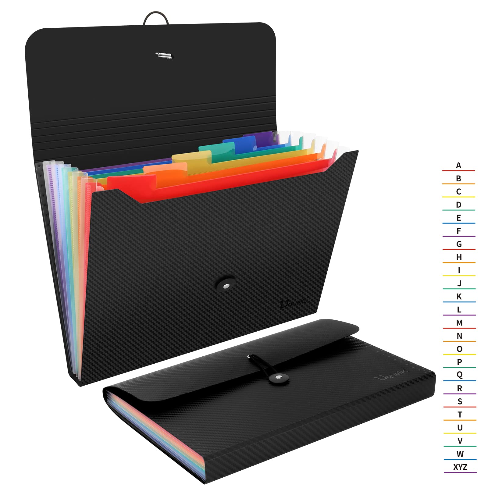 Uquelic 7 Pocket Expanding File & Cover Folder with Labels, Rainbow Twill A4 File Organizer, Plastic Portable Desktop Supplies Accordion Document Holder (2 Pack)