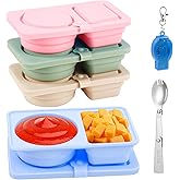 foergenova 4 Pack Silicone Reusable Snack Containers with Lids, Double Compartment Snack Containers with Foldable Fork, Small Size for Sauce Containers, Travel, School, Office & Picnic