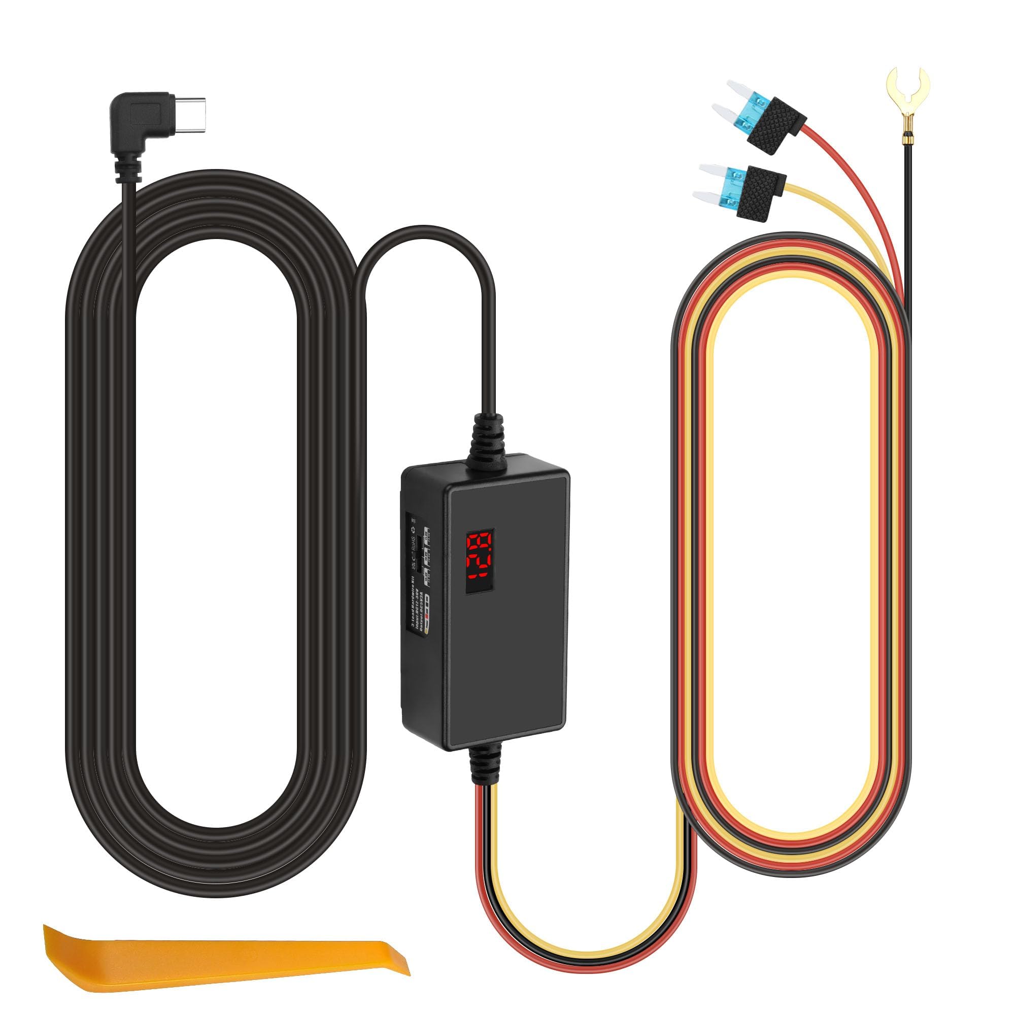 Photo 1 of XMSJSIY Dash Cam Hardwire Kit USB-C with LED Screen Type-C Dash Cam Hardwire Kit Step-Down Cable 12V-24V to 5V Type-C Hard Wiring Kit Power Cable Support 24 Hours Parking Monitoring - 3.2M/10.5FT
