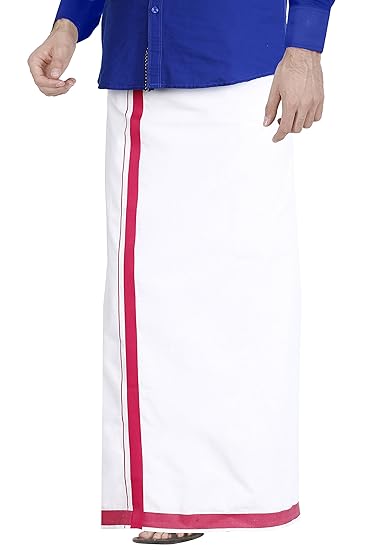 Men's Cotton Dhoti 2 Meter with Pink color border, White