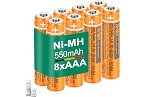 CIEEDE HHR-55AAABU NI-MH AAA Rechargeable Battery for Panasonic 1.2V 550mah 8 Pack NiMH AAA Batteries for Panasonic Cordless Phones, Electronics, Remote Controls