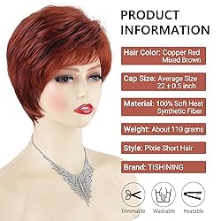 TISHINING Short Red Pixie Cut Wigs for White Women