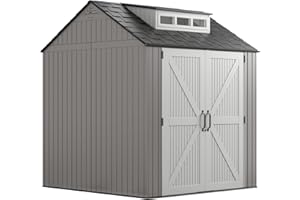 Rubbermaid Resin Outdoor Storage Shed With Floor (7 x 7 Ft) Weather Resistant Gray Organization for Home/Backyard/Garden Tools/Lawn Mower/Bike Storage/Pool Supplies