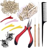 Duufin Hair Extensions Tools Kit 500 Pcs Blonde Micro Ring Beads Plier Kit