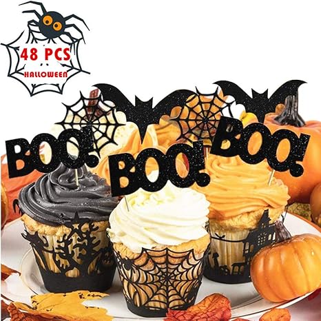 Amazon Com Stology Halloween Glitter Cupcake Toppers Set Of 48