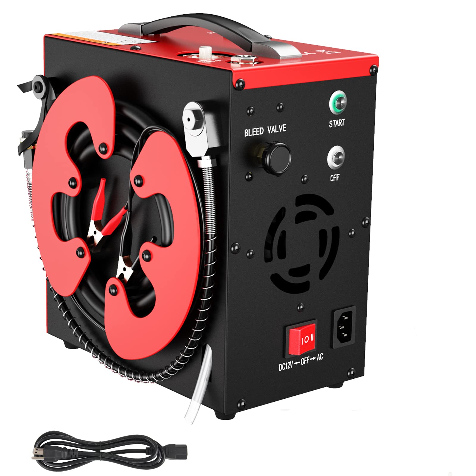 GX PUMP GX-E-CS3-I Compresor de aire PCP portátil, convertidor doméstico incorporado, parada automática, sin aceite, filtro separador de agua y aceite incorporado, alimentado por 12 V CC o 110 V CA doméstico, 4500 Psi/30 Mpa