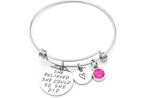 LIUANAN Stainless Steel Inspirational Encouragement Bracelet She Believed She Could So She Did Expandable Bangle Birthstone Charm Cuff Bracelet