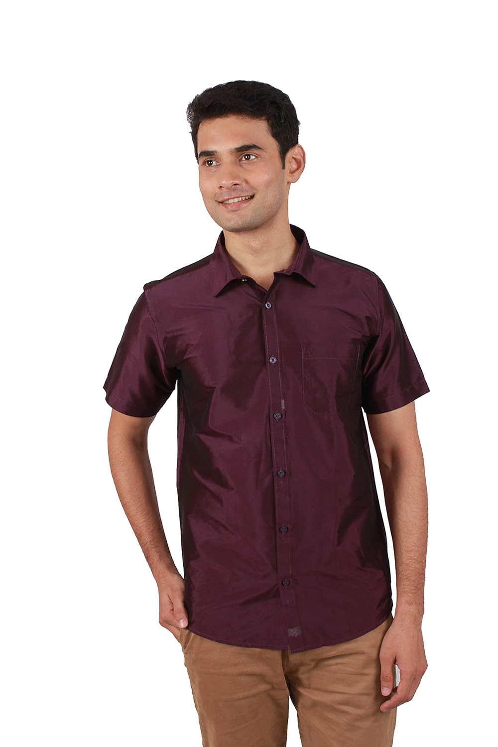 Buy Plain Blended Silk Shirt in Magenta at Amazon.in